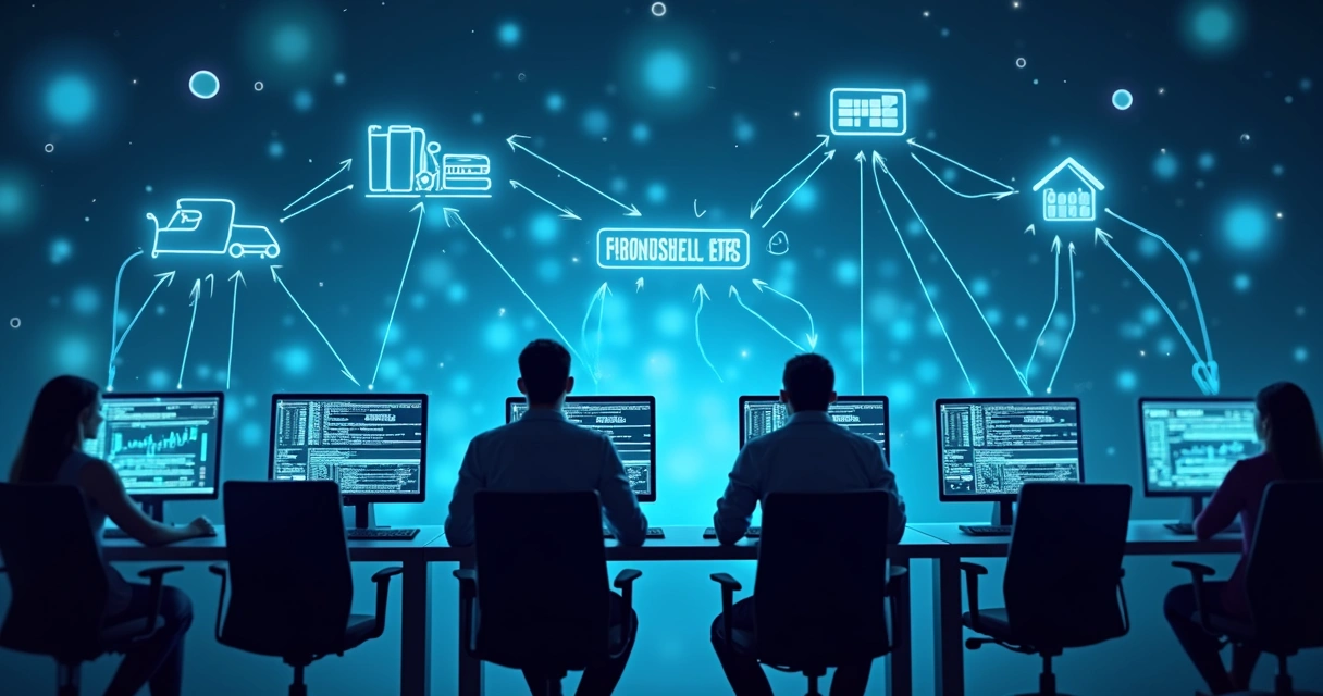 Integração de sistemas empresariais com dados fluindo entre setores