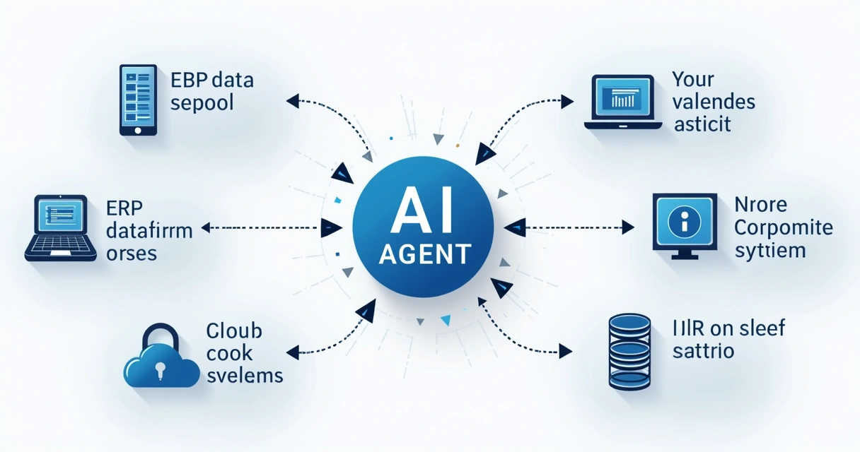 Fluxo de dados entre IA e sistemas corporativos 
