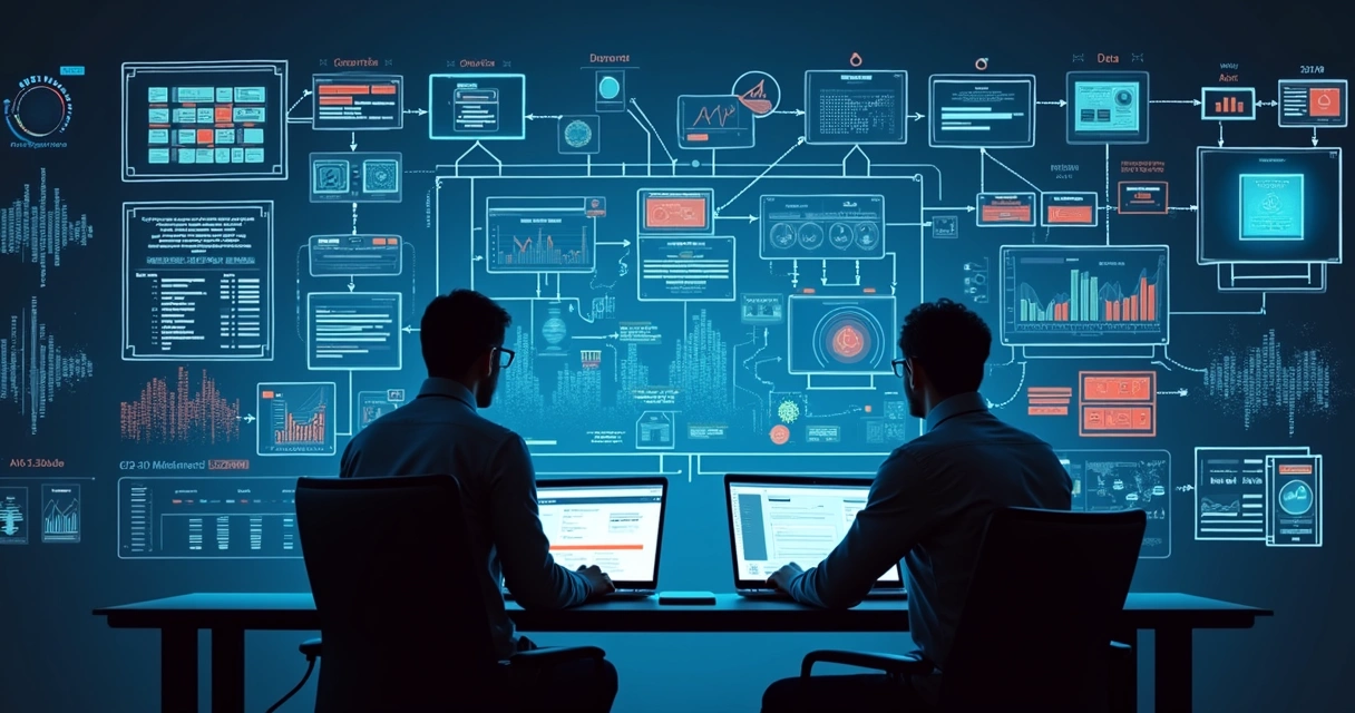 Painel digital mostrando integração de vários sistemas em empresa 