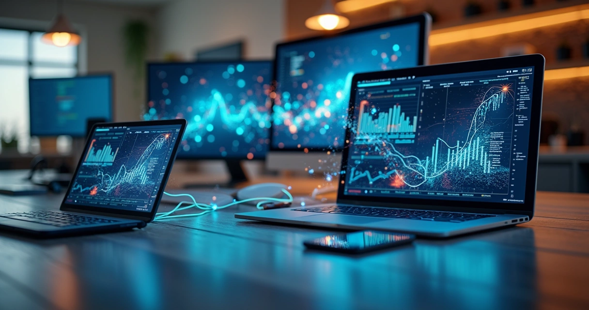 Fluxo de dados entre diferentes sistemas e telas conectadas