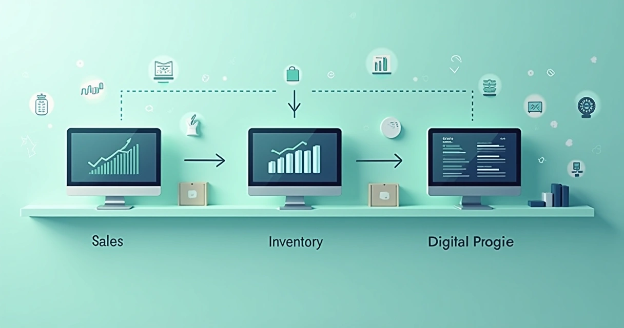 Fluxo de integração entre sistemas de vendas, estoque e área fiscal digital