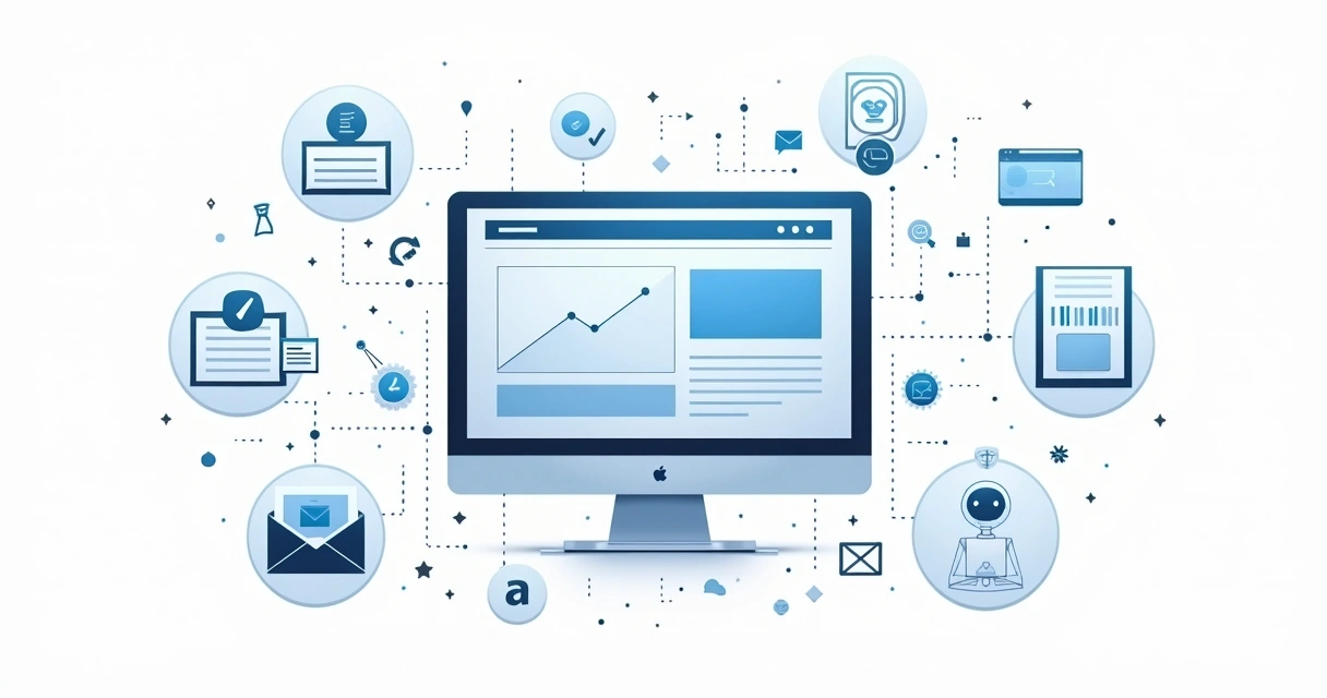 Representação visual de integração entre site e sistemas empresariais