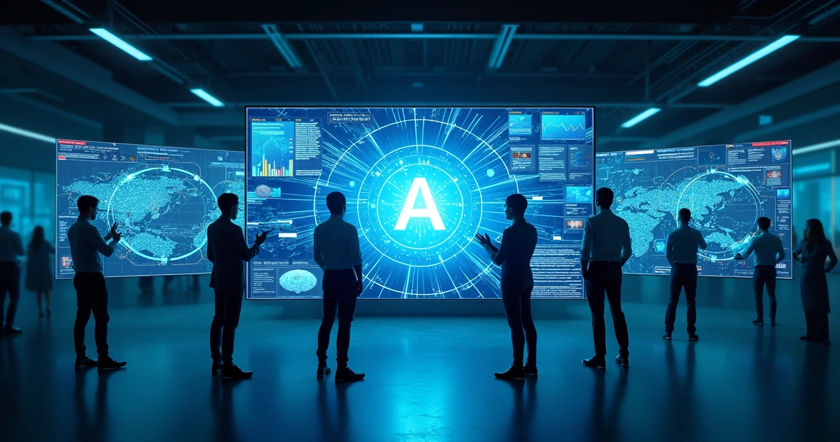 Sistema ERP Oracle integrado a outros sistemas via IA, representado por telas e conexões digitais 