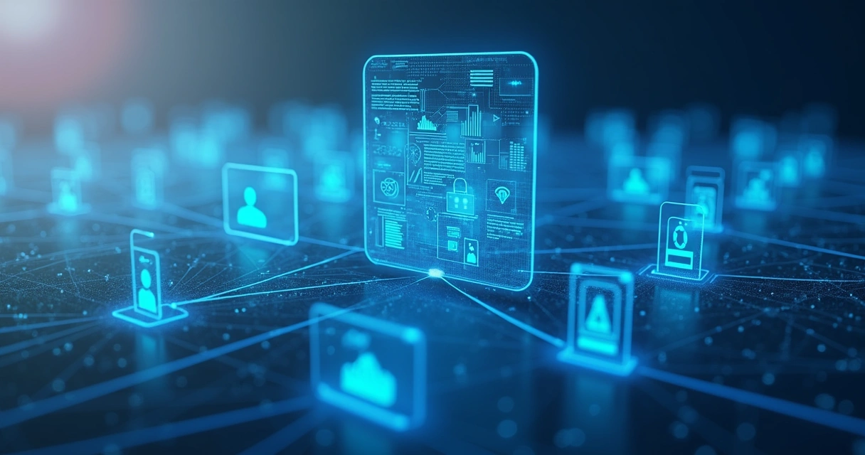 Telas de sistemas financeiros conectados por linhas digitais 