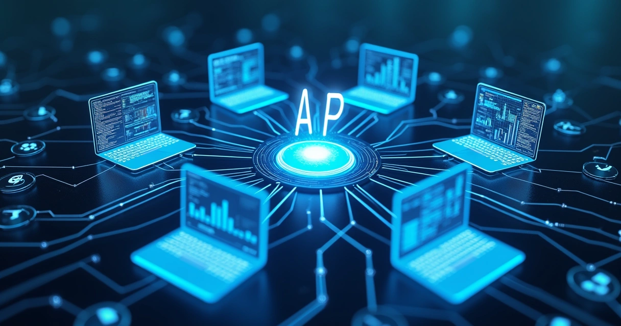 Ilustração de sistemas financeiros integrados por APIs 