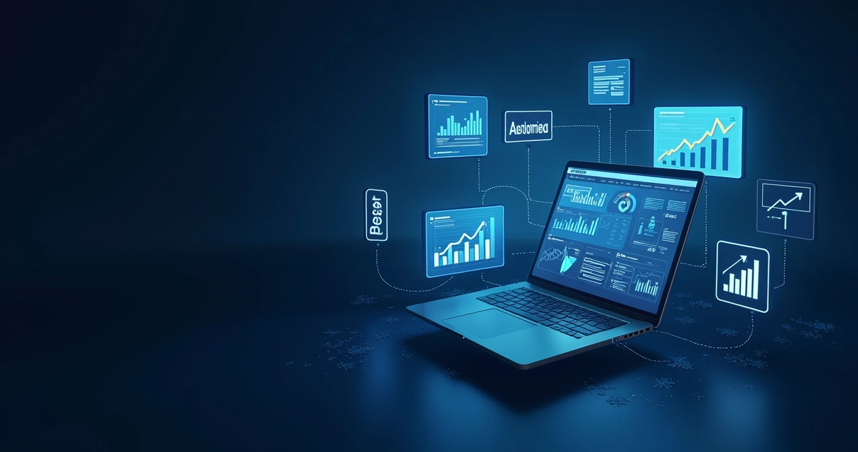 Integração digital entre sistemas financeiros em fundo azul escuro com ícones de API 