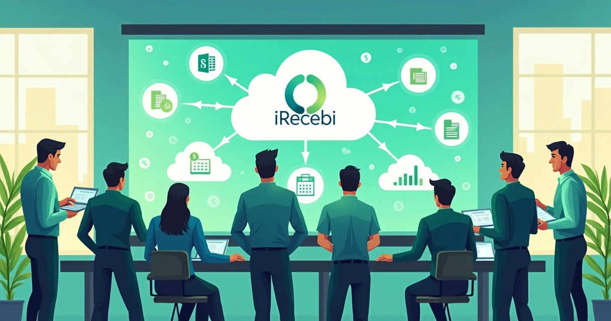 Equipe financeira analisando integração de dados em nuvem 