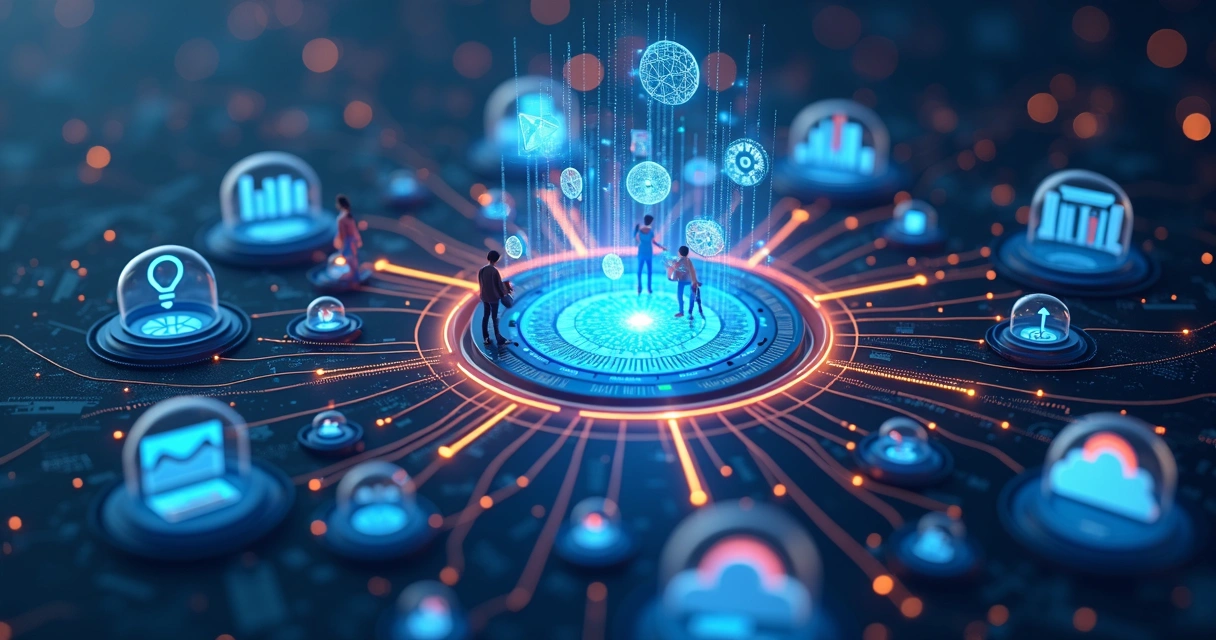 Interface digital com sistemas conectados por fluxos de dados 