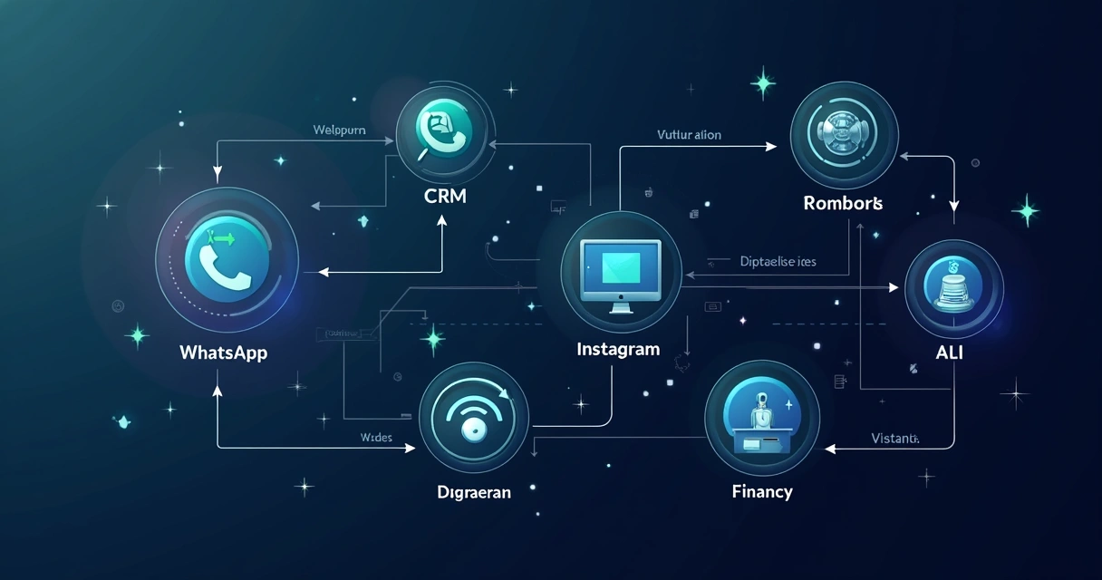 Fluxo de integração entre WhatsApp, CRM e sistema financeiro