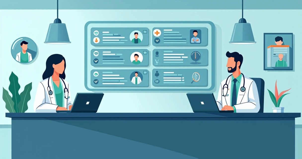 Painéis digitais integrando sistemas médicos com notificações de IA