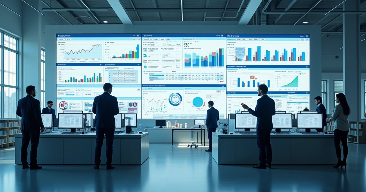 Interface de dashboards conectando setores industriais 