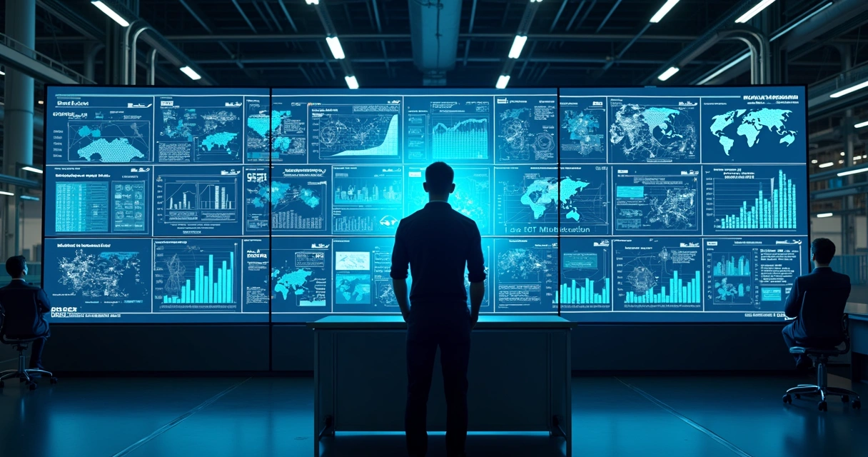 Painéis de controle digital interligados em ambiente industrial 