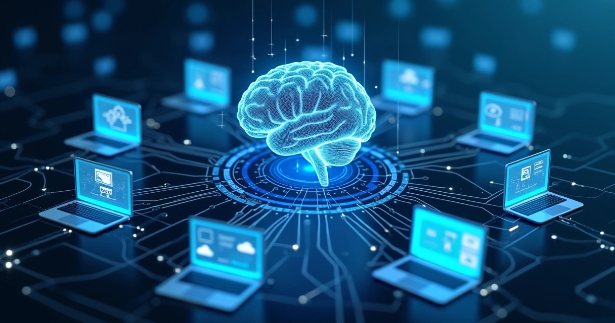 Ilustração de sistemas integrados com IA no atendimento 