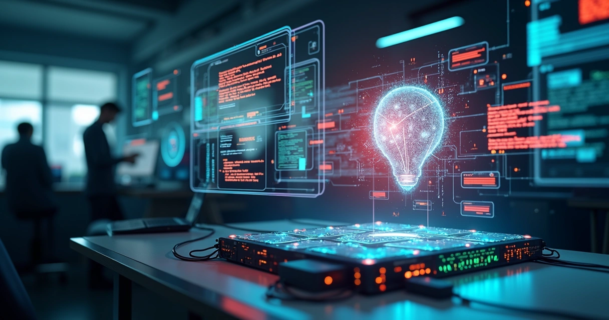 Interface digital mostrando falha na integração de sistemas legados com inteligência artificial 