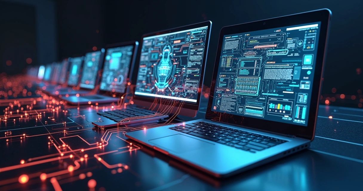 Representação gráfica de integração entre sistemas legados e IA em telas digitais 