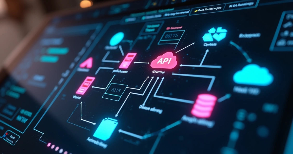 Gráfico colorido conectando diversos sistemas de software diferentes