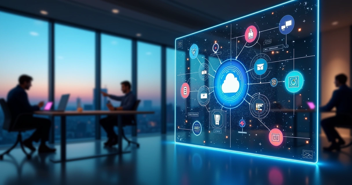 Painel digital mostrando integração de sistemas com inteligência artificial 