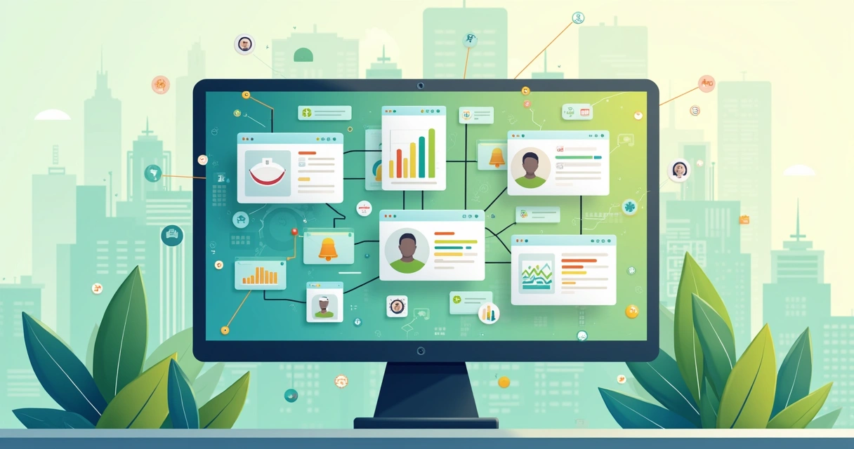 Tela com gráficos de sistemas diferentes sendo integrados em uma só visualização