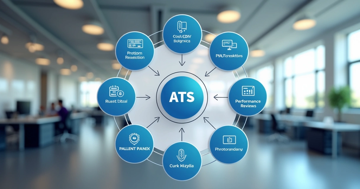 Círculo conectando diferentes sistemas de RH com ATS ao centro 