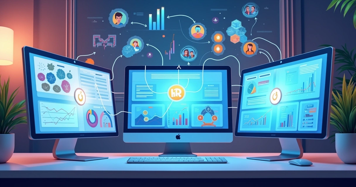 Fluxo visual conectando dados de RH, operação e treinamento 