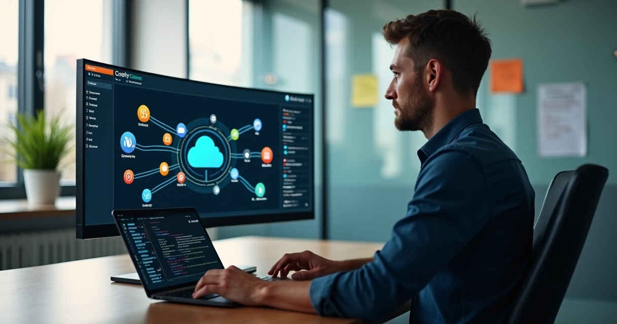 Fundador de SaaS analisando painel de integrações entre sistemas 