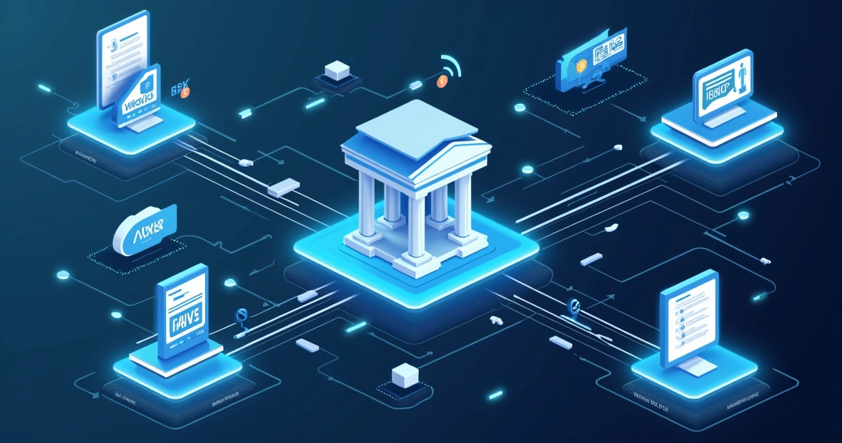 Integração de sistemas tributários illustrates the connection between digital platforms. 