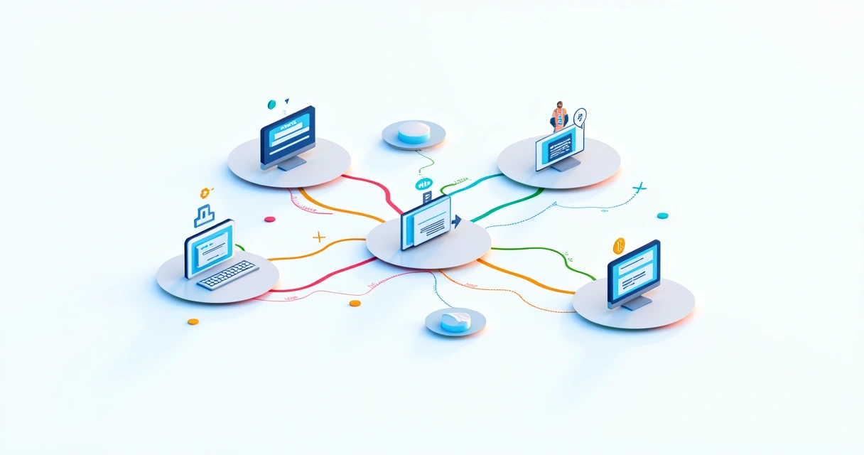 Sistemas de vendas integrados com linhas e ícones conectados 