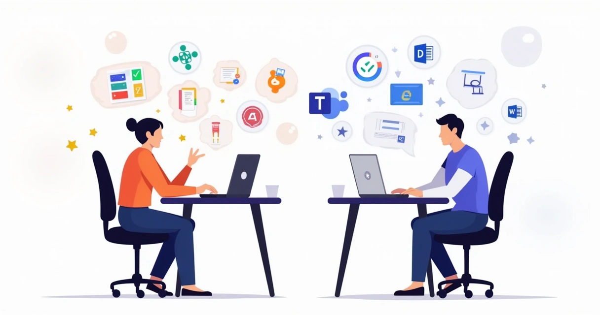 Comparação de integrações entre Slack e Microsoft Teams em um escritório digital 
