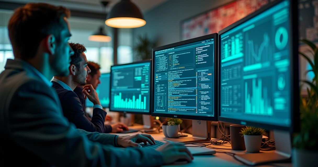 Equipe de TI configurando integração financeira por API 