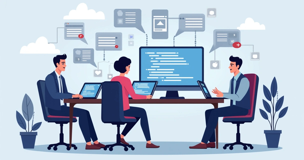 Equipe de tecnologia trabalhando em integração de sistemas 