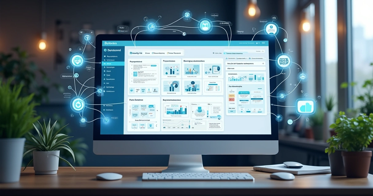 Integração entre ferramentas de vendas B2B em tela de computador mostrando CRM, automação, prospecção e enriquecimento 