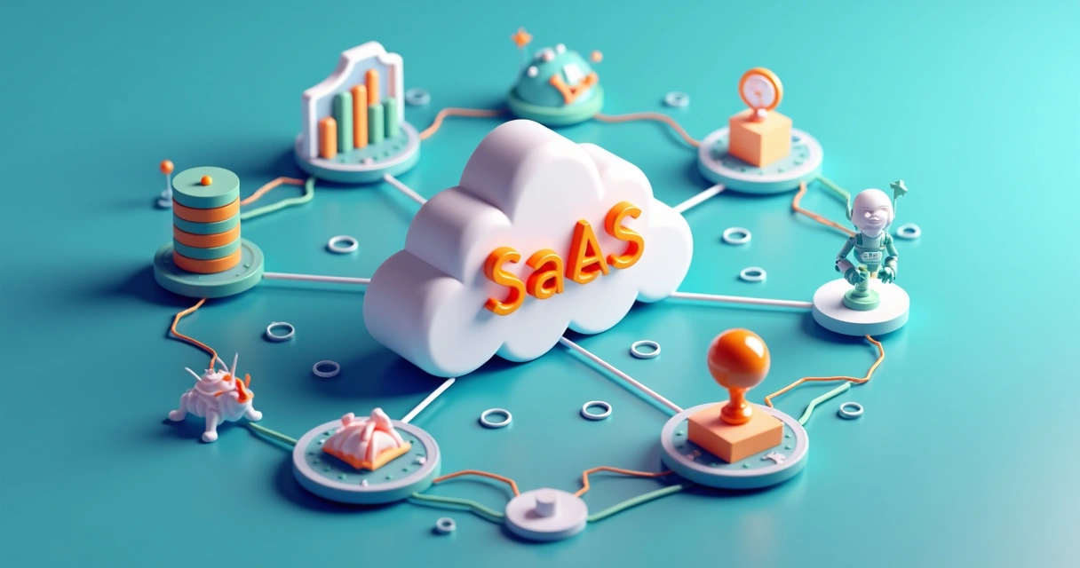 Elementos de diferentes tecnologias conectados pela nuvem SaaS 