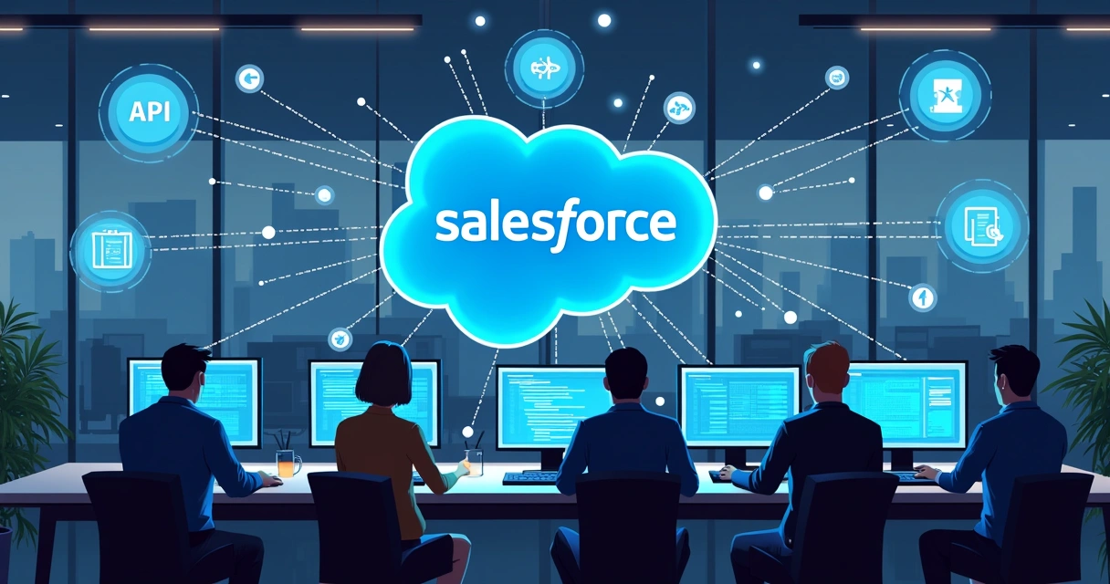 Equipe de tecnologia integrando sistemas com Salesforce 