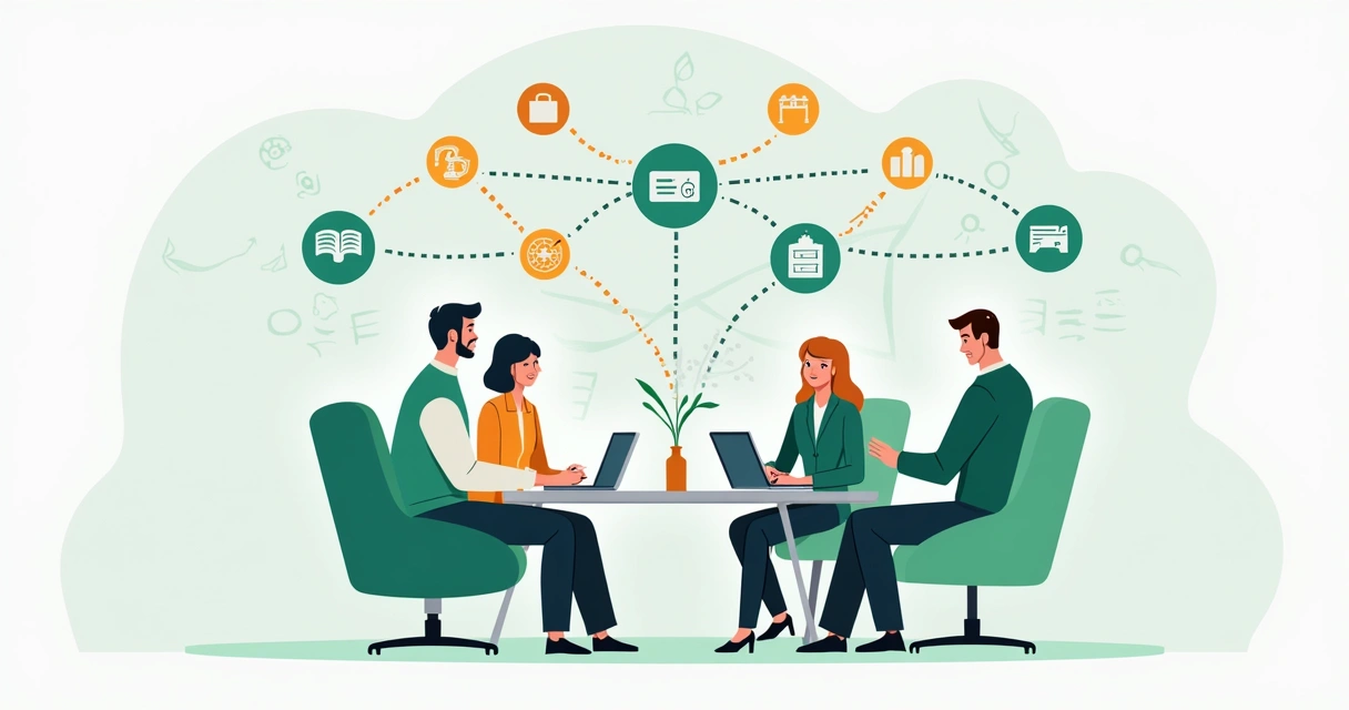 Equipe de administração e tecnologia analisando integração digital em condomínio 