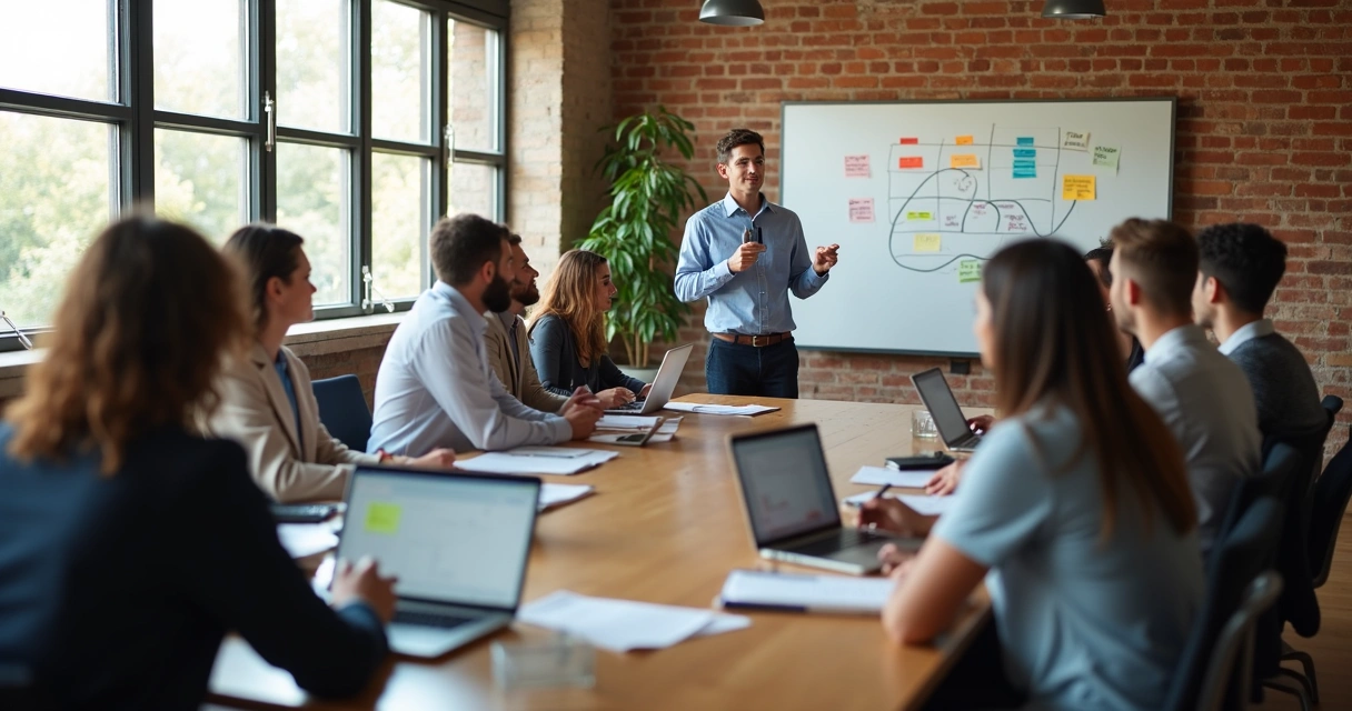 Equipe de vendas reunida durante treinamento inicial 