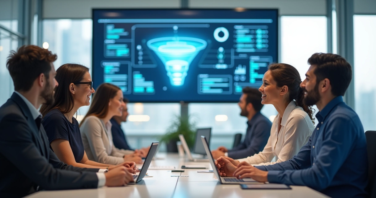 Equipe de marketing e vendas alinhando estratégias 