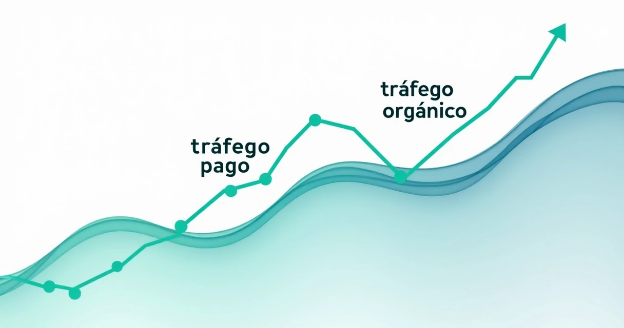 Gráfico mostrando integração de tráfego pago e orgânico crescendo juntos 