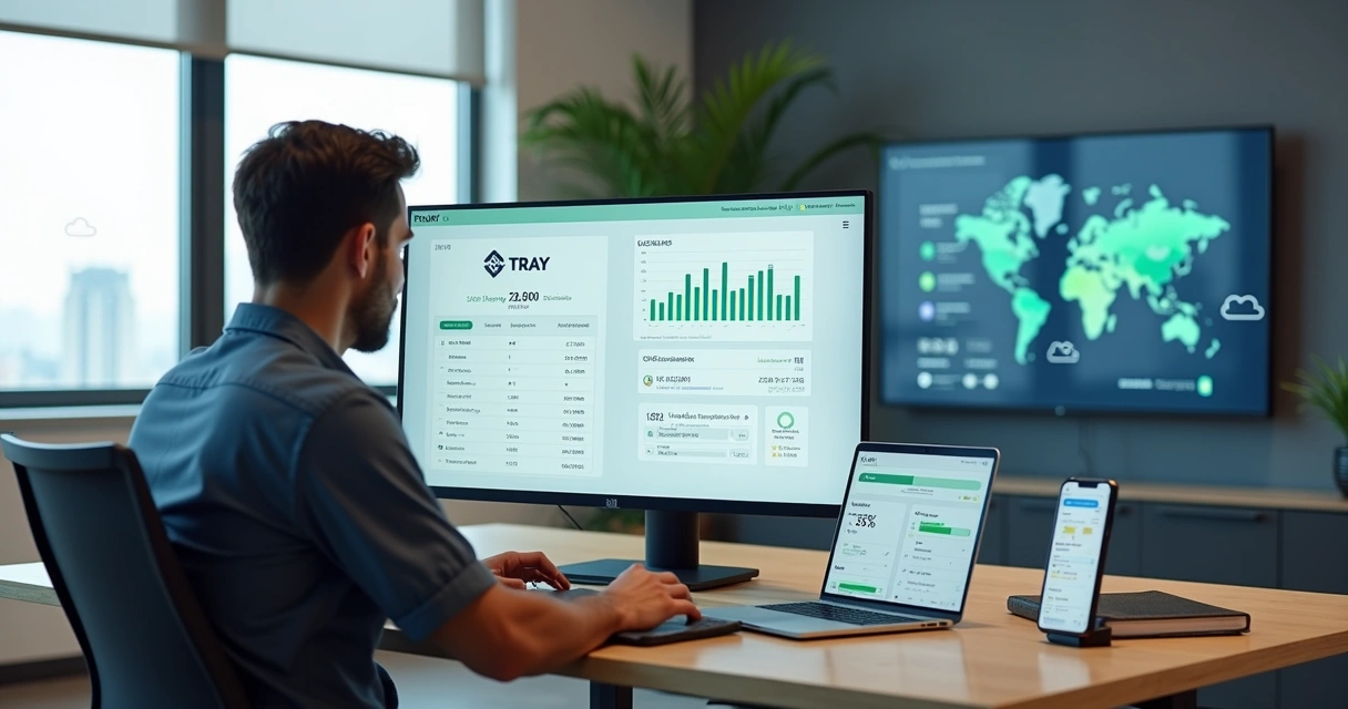 Gestor de e-commerce acompanhando integração automática entre plataforma Tray e sistema de ERP 