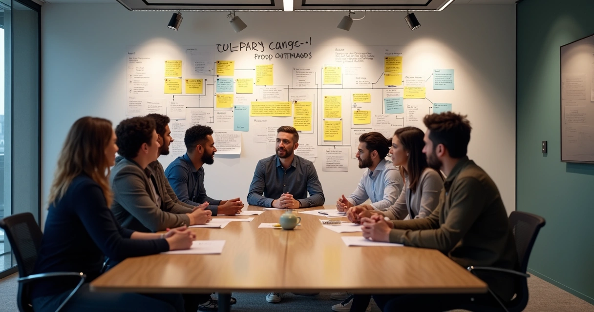 Equipe diversa discutindo valores em uma reunião 