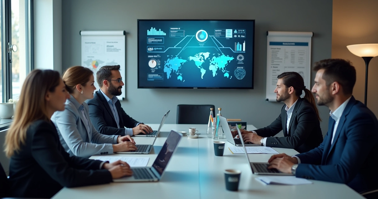 CRM: Como Integrar Dados Comerciais para Vender Mais 2 Equipe de vendas em reunião com dados comerciais no notebook