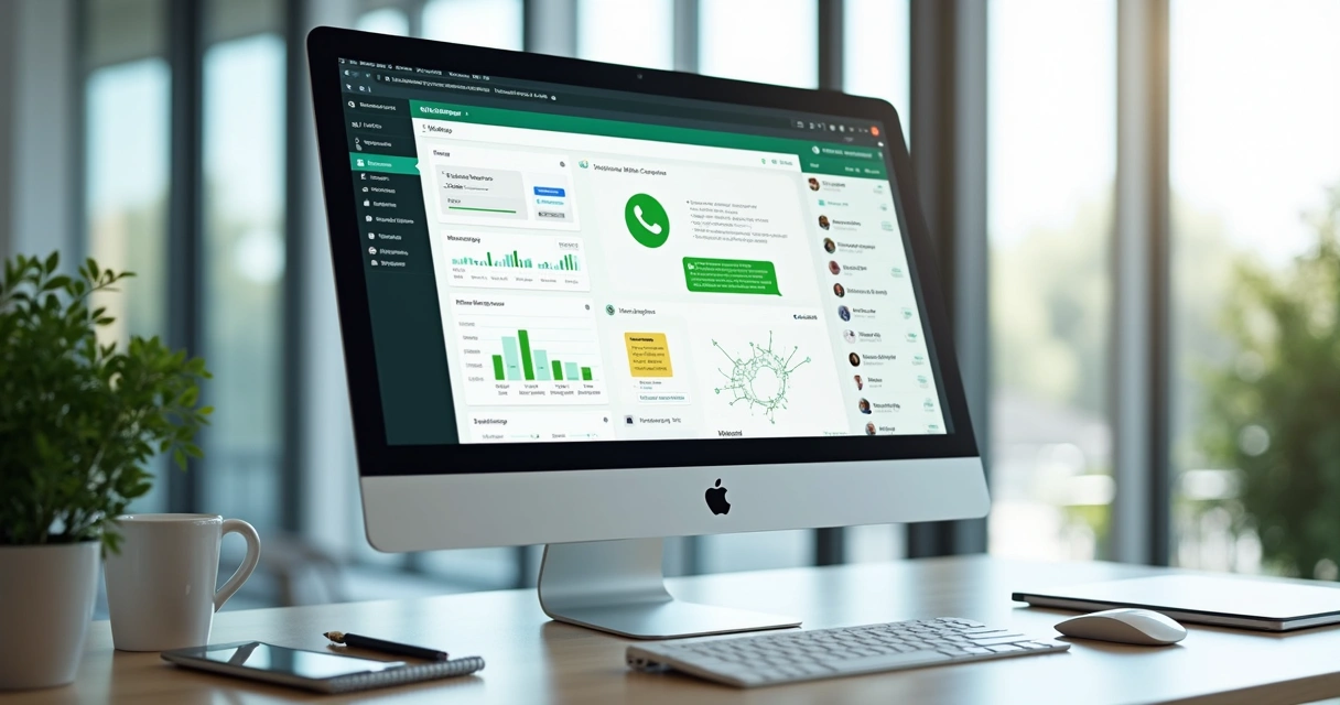 Tela de integração entre WhatsApp API e CRM em monitor de mesa 