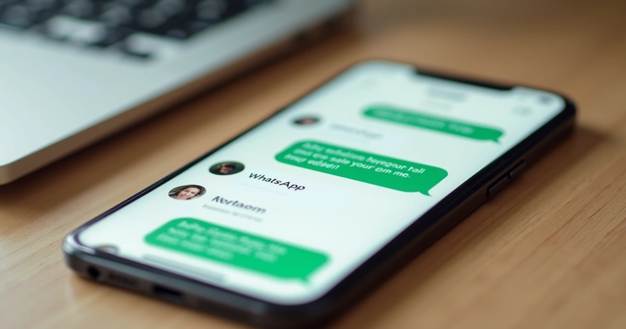 Tela de celular mostrando CRM integrado ao WhatsApp, mensagens visíveis 