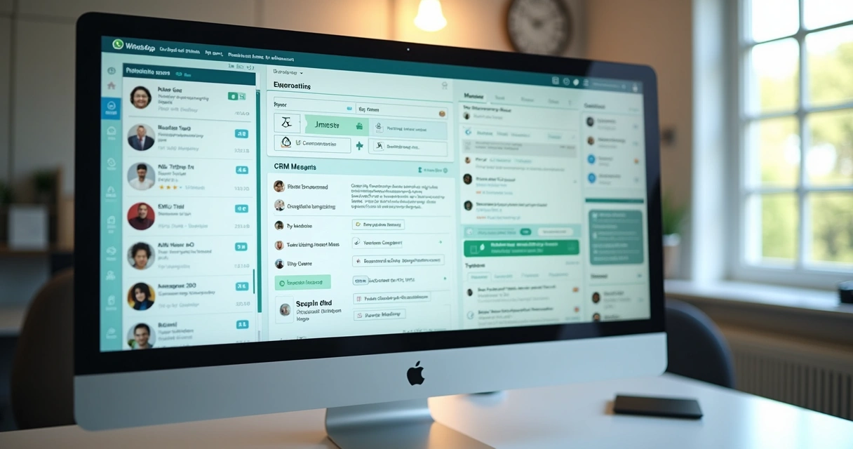 Interface visual integrando WhatsApp com CRM em uma tela de computador