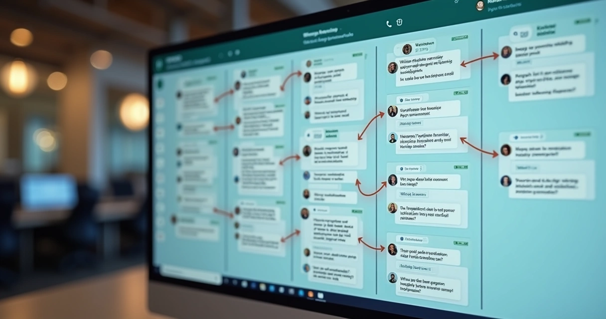 Painel digital exibindo integração entre WhatsApp e CRM Kanban