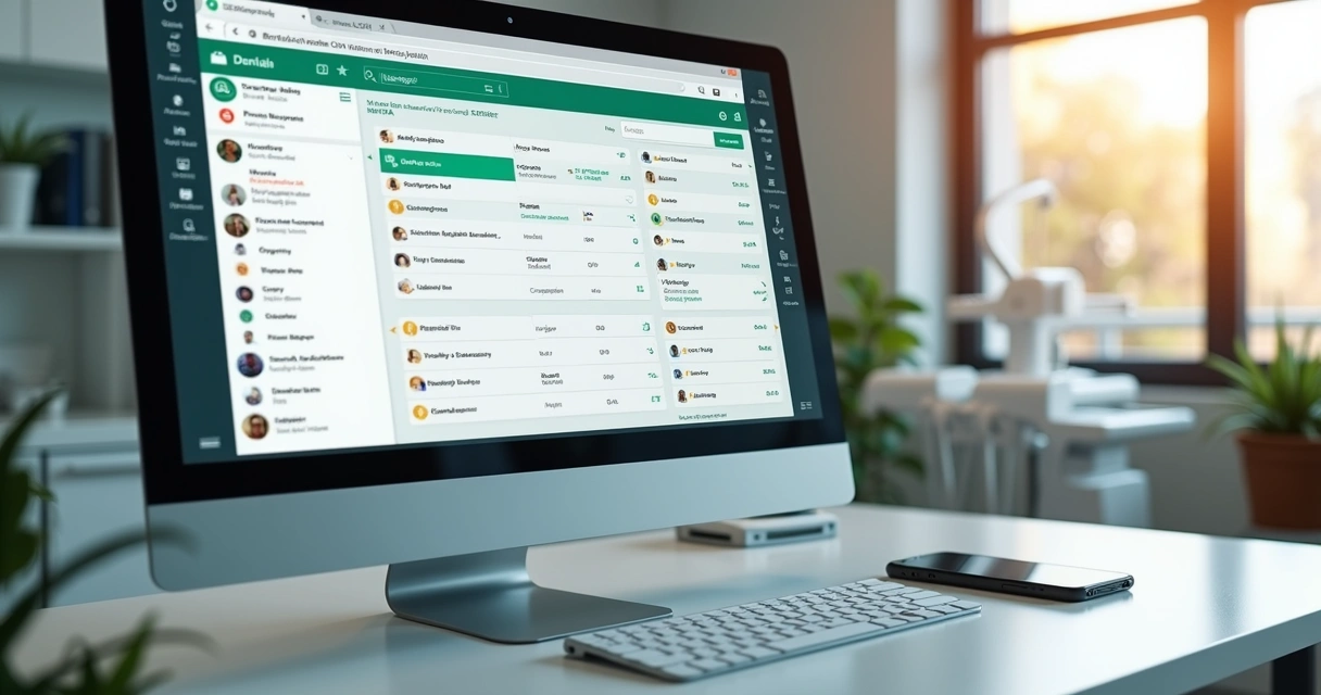 Computador mostrando sistema CRM integrado ao WhatsApp com mensagens organizadas na tela 