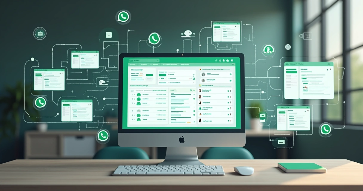 Visão gráfica de integração entre WhatsApp e CRM com fluxo de informações entre plataformas 