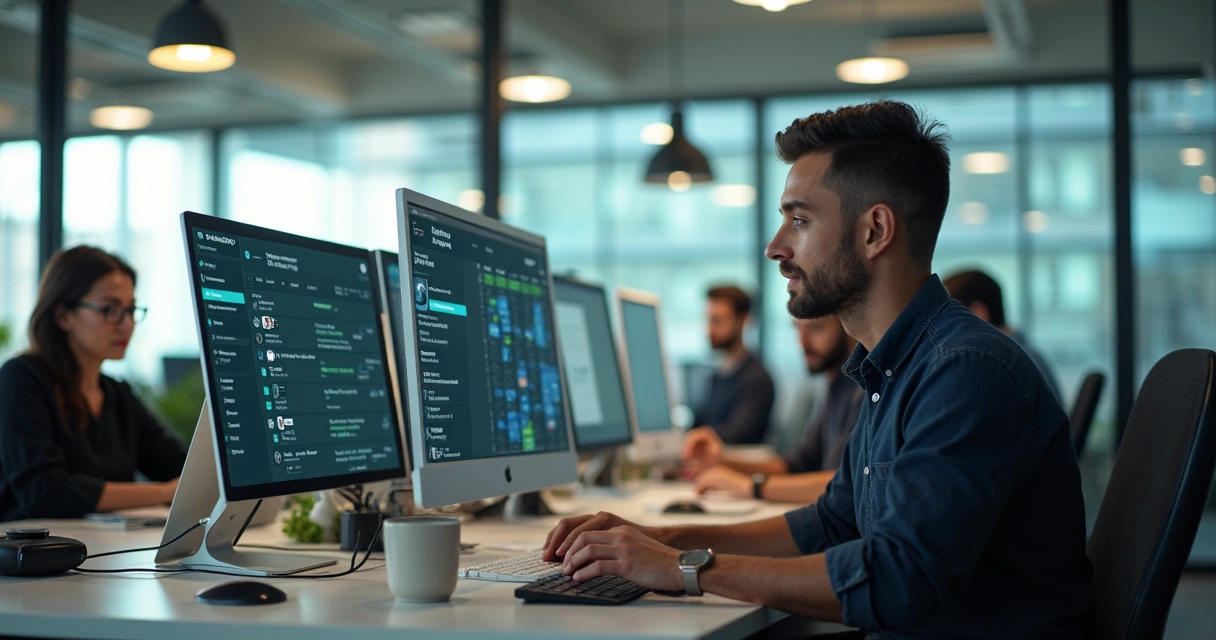 Equipe de vendas visualizando integração do WhatsApp com sistema CRM. 