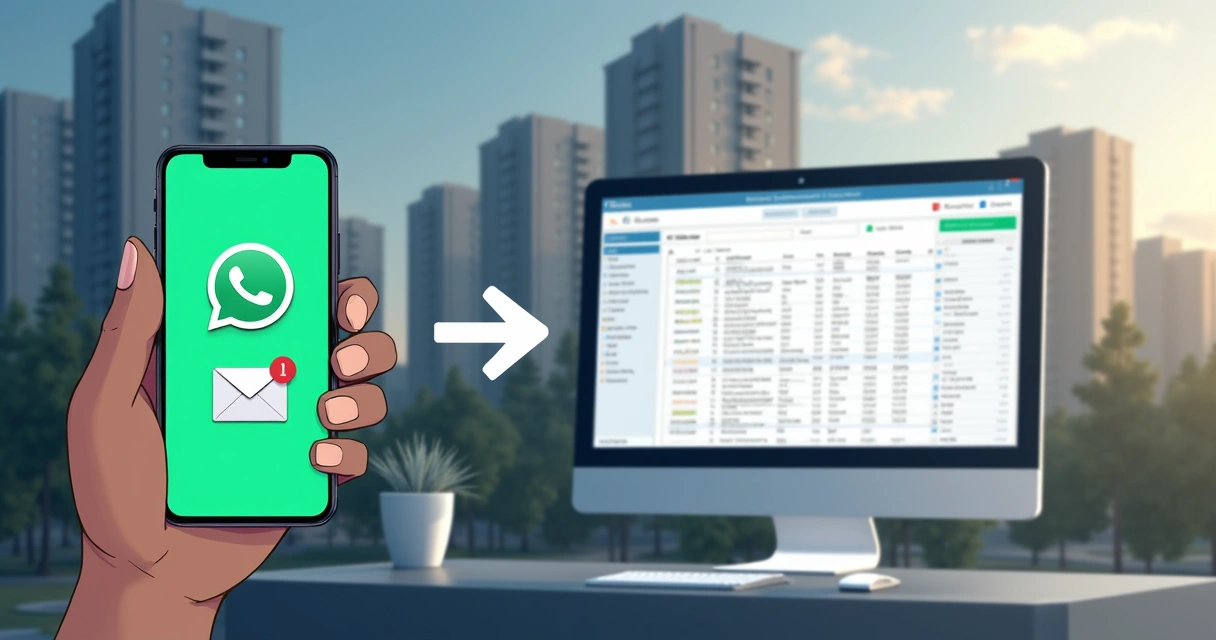 Exemplo de integração entre WhatsApp, e-mail e plataforma de gestão 