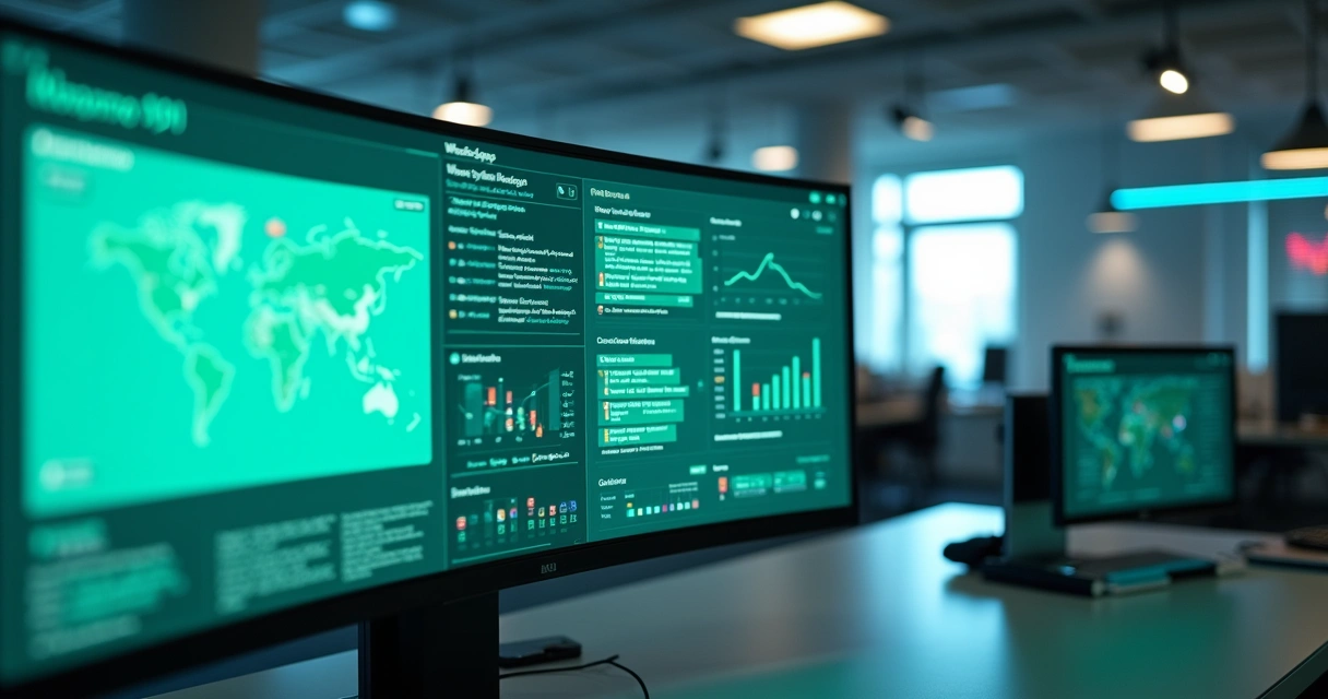 Ilustração de integração entre WhatsApp e sistemas de uma empresa, com fluxos automatizados e painel kanban 