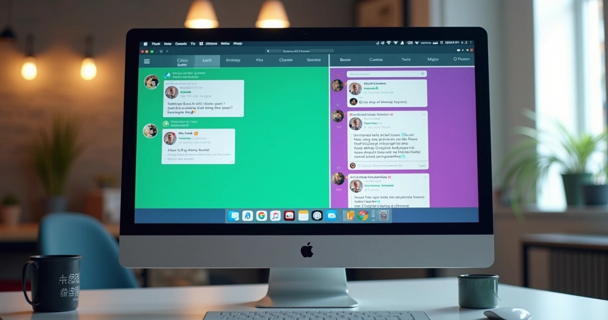 Tela dividida com WhatsApp aberto de um lado e Instagram do outro, mostrando mensagens e interações simultâneas.